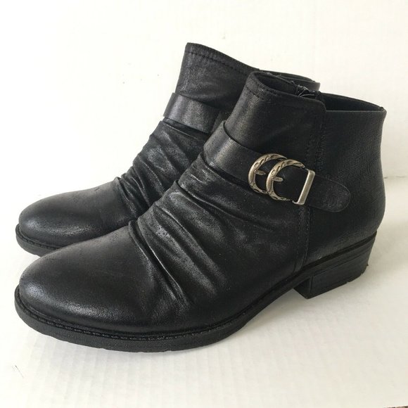 Baretraps Womens 7 Boots Bootie Yulia Black Vegan Leather Buckle Side Zip Comfor - Picture 1 of 7